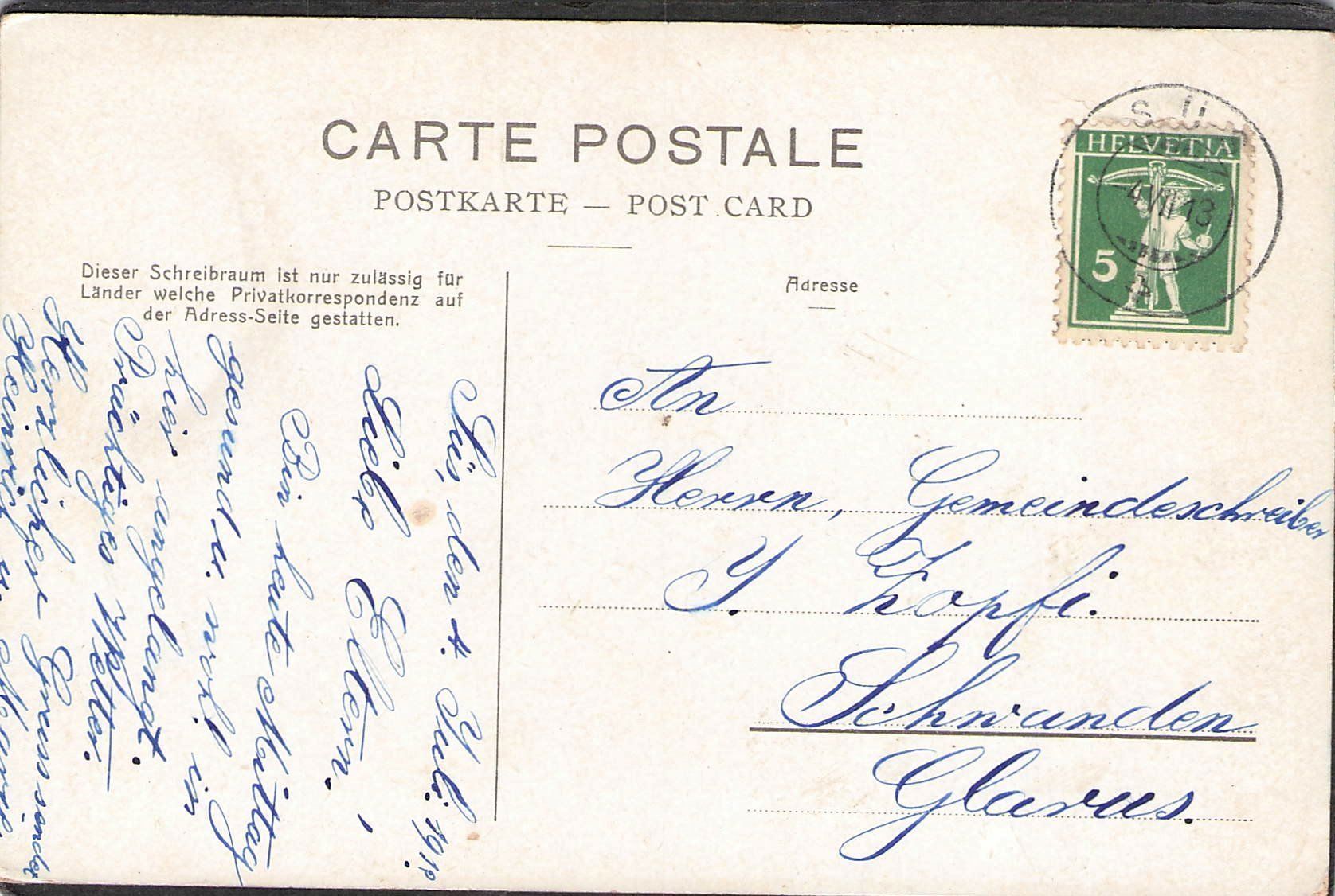 Cartoline postali: ^Süs mit Flüelapass , 1913 – Usato da Reichenburg venduto da Pipo-67 1