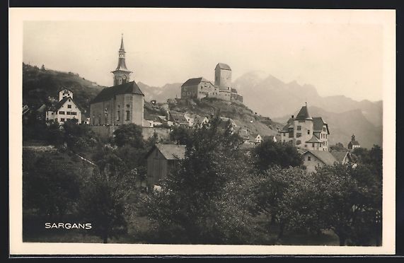 Cartoline postali: Sargans, Ortsansicht mit Kirche und Burg – Usato da Berlin venduto da bartko-reher