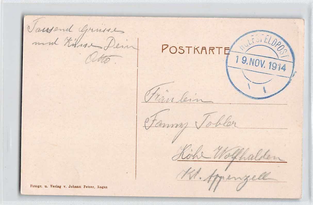 Cartoline postali: GRUSS SARGANS - blauer O HÜLFSFELDPOST – Usato da Winterthur venduto da SchatzchischtliWinti 1