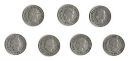 Schweiz Münzen 7 x 5 Rp. (1920, 21, 22, 26, 28, 29, 39)