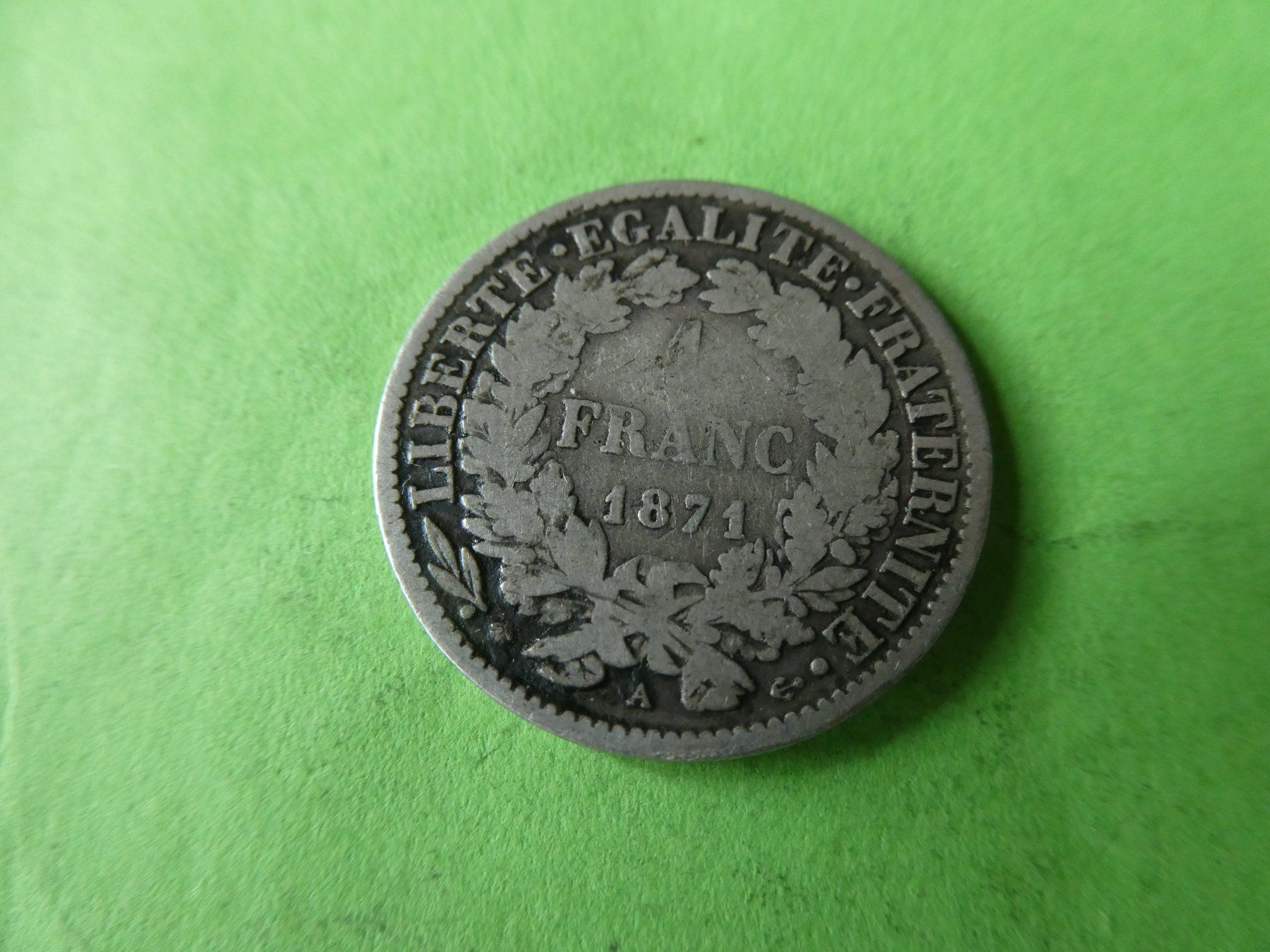 Alle Münzen: Frankreich 1871, 1 Franc  Silber – Gebraucht aus Hinterforst von Rohusri 1
