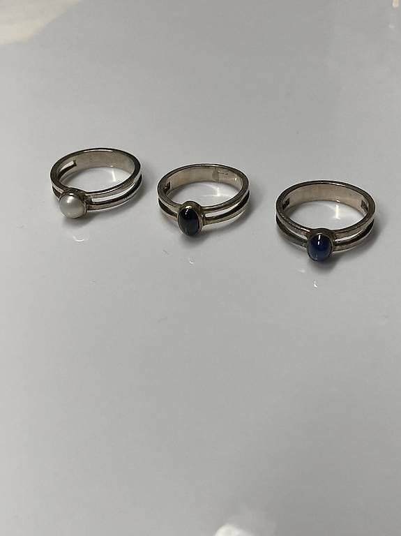 Anelli: 3 Fingerringe blau, schwarz, Perle - Echtsilber – Usato da Thörishaus venduto da ama_9dbt