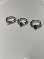 3 Fingerringe blau, schwarz, Perle - Echtsilber
