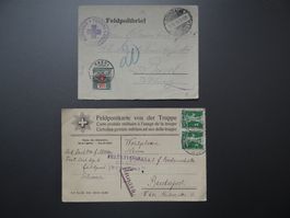 Feldpostkarte nach Budapest + Feldpostbrief ab CHF 1.--