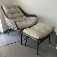 Loungesessel mit Hocker Rattan Stil
