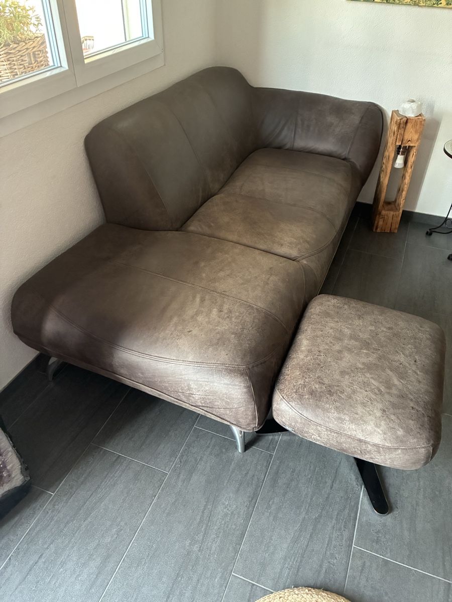 Divani: Ecksofa mit Hocker gebraucht dunkelbraun Lederoptik – Usato da Wallbach venduto da blo_v99b 3