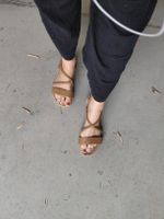 Damen Sandalen Riemchen braun geflochten 