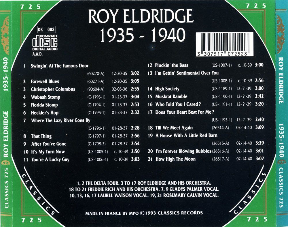 CD: Jazz-CD:  Roy Eldridge 1935 - 1940  (Classics) – Usato da Hochfelden venduto da mue_lhm9 2