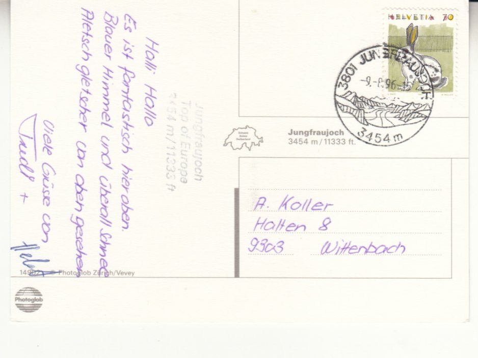 Cartes postales: Jungfraujoch 1996 – D'occasion à Bürglen TG par StampGraf 1