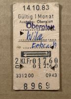 Altes SBB Bahnbillett Oberglatt - Wila via Embrach, 14.10.83