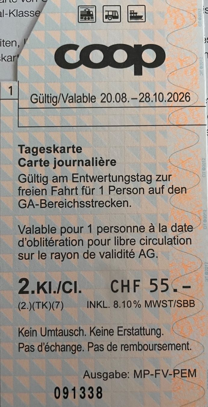 Biglietti: Coop SBB Tageskarten – Nuovo e nell'imballaggio originale da Birsfelden venduto da pet_p2mx