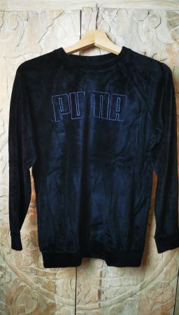 Schwarzer Puma Samt Pullover / Sweatshirt / Velvet - XS