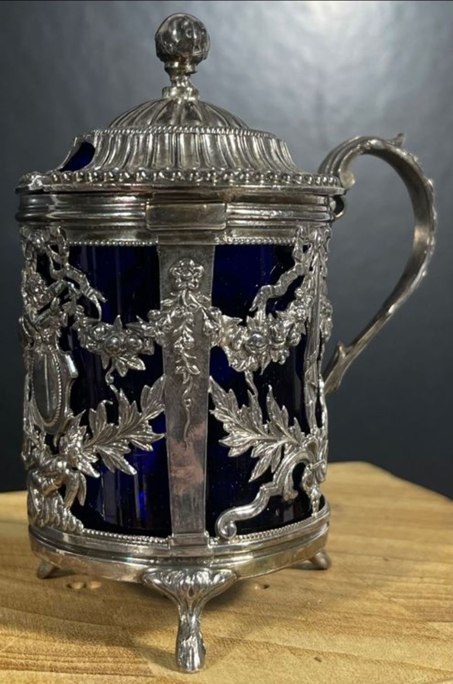 Set di piatti: Antiker Senftopf mit blauem Glaseinsatz – Usato da St. Gallen venduto da charly92 4