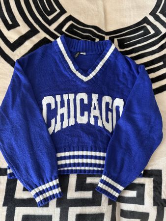 Pull vintage bleu et blanc