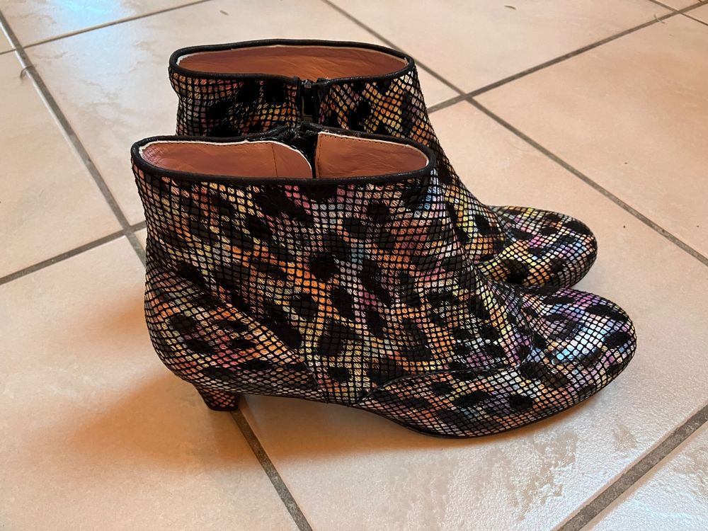 Bottines Minelli En Daim Nubuck Noir - Taille 39 EU - Talon Cône >7 Cm - Doublure Et Semelle Intérieure Cuir - Occasion Peu Portées (TBE)