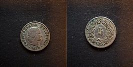 Schweiz 5 Rappen 1879 stark gebraucht - seltener Jahrgang!