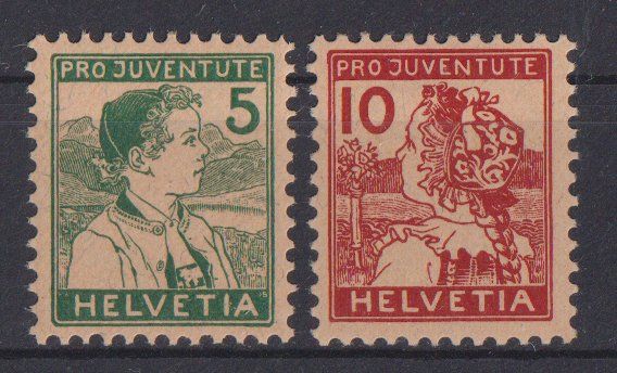 Tutti i francobolli: Pro Juventute 1915 Trachtenbilder ** - Kat. 75.-- – Nuovo (secondo la descrizione) da Eschlikon TG venduto da PhilCon