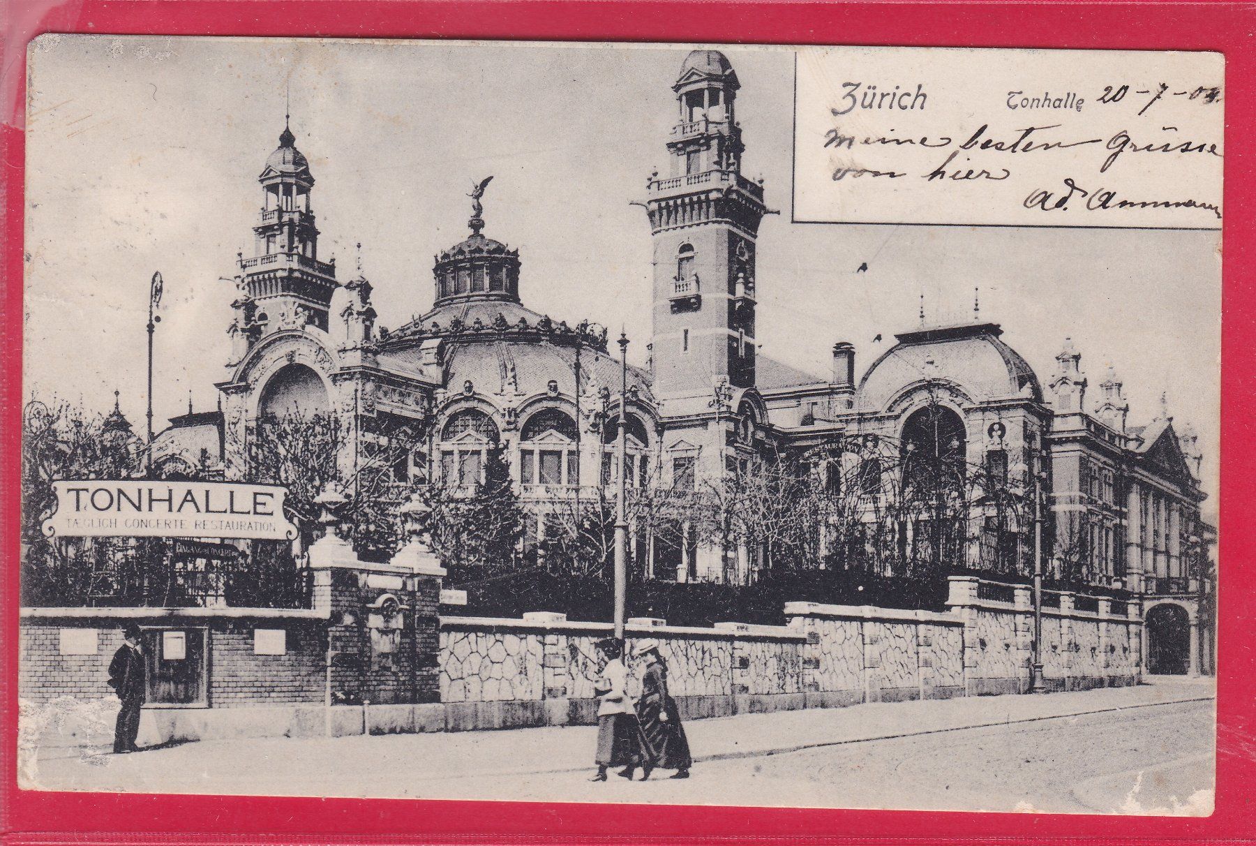 Cartoline postali: ZÜRICH - TONHALLE, 20.7.1904 – Usato da Oberrieden venduto da Gebirgsstelze