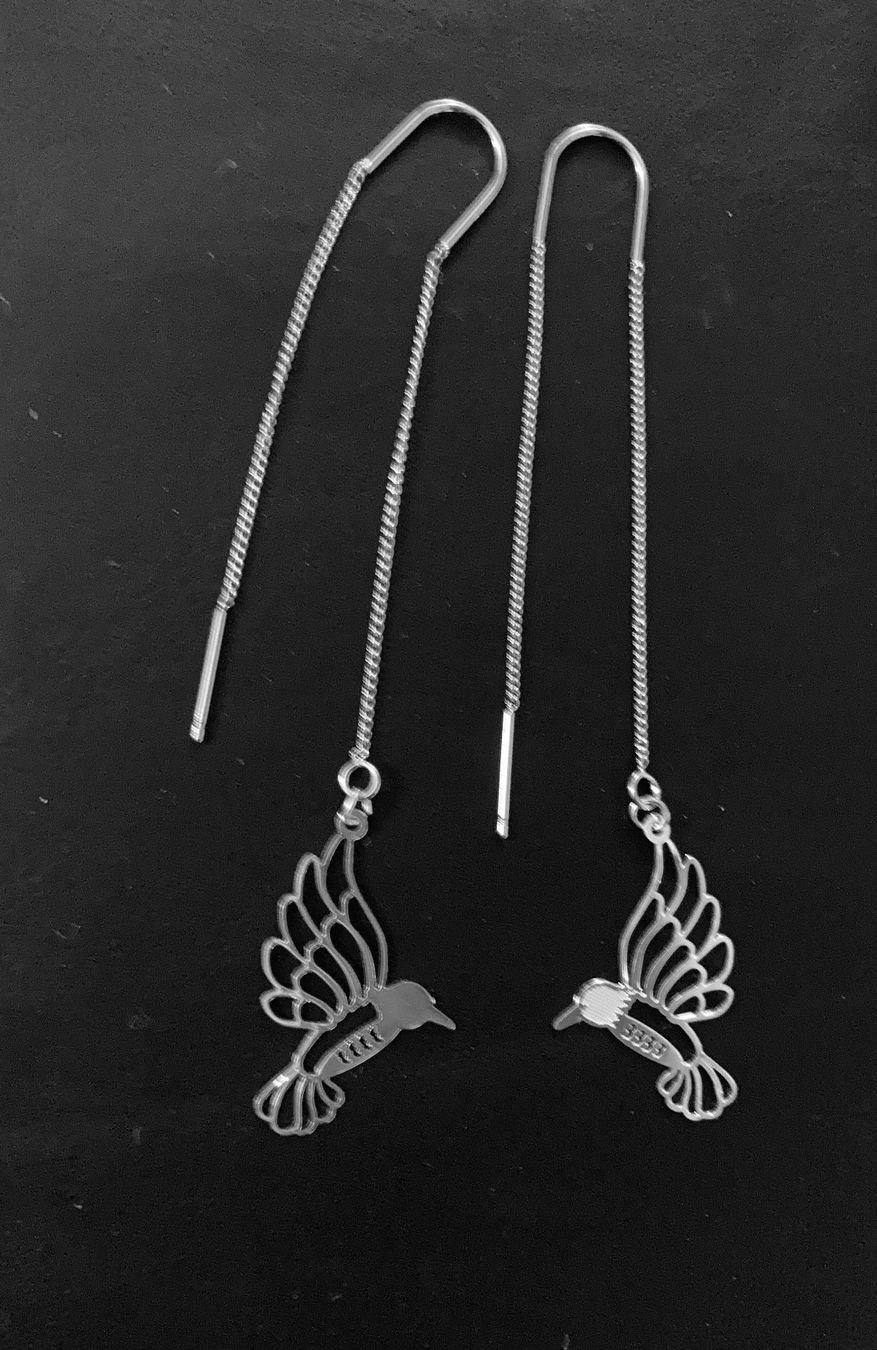 Orecchini pendenti & Orecchini a lobo: Longues boucles argentées colibri – Nuovo e nell'imballaggio originale da Genève venduto da ct_fqr8