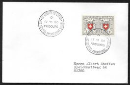 Sonderbrief S. 319 Kongr. Philatelistenv. Fribourg 17.6.1950