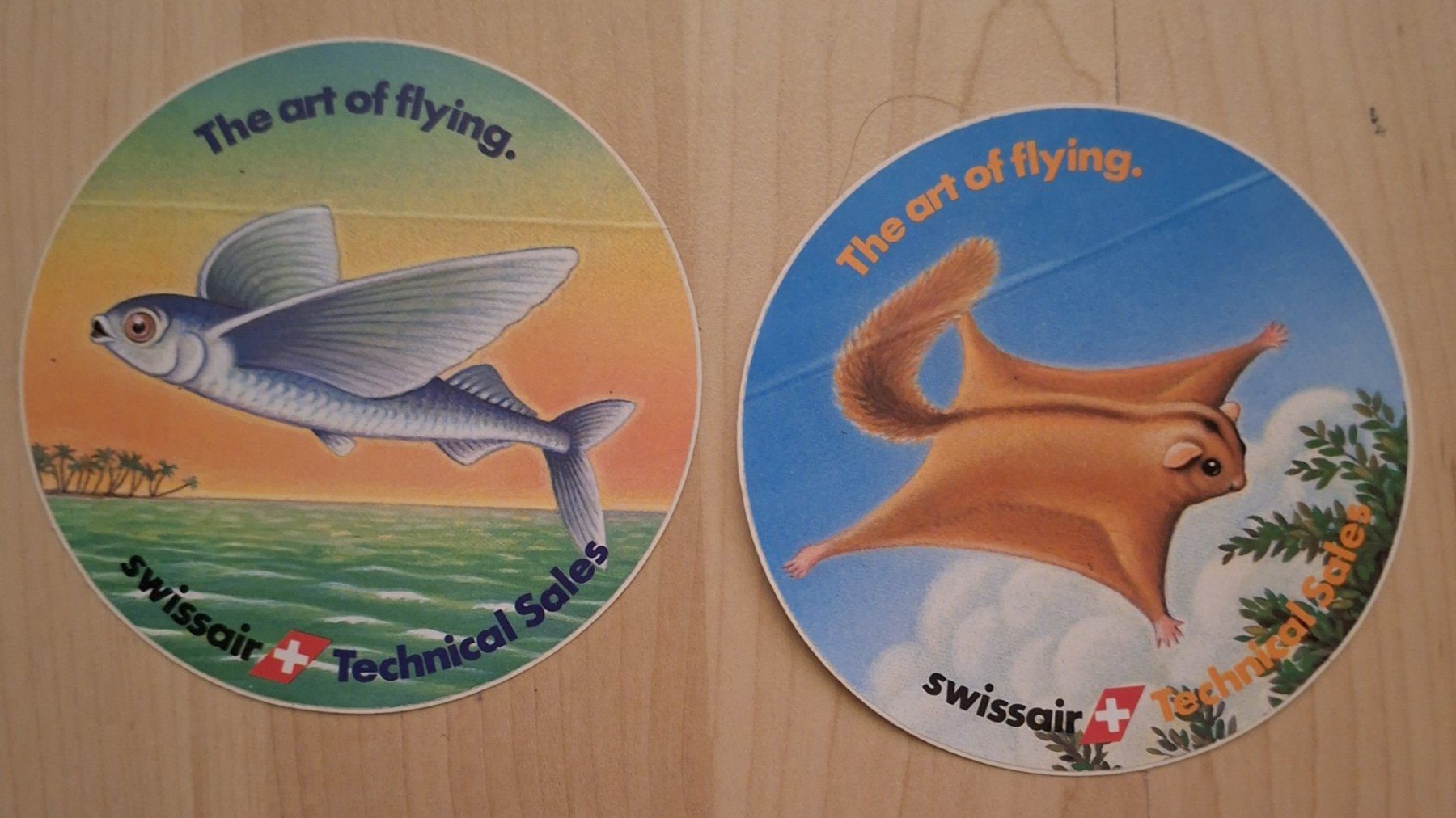 Swissair Sticker: Swissair Aufkleber Set: Flying Fish & Flying Squirrel – Usato da Siebnen venduto da Leissav