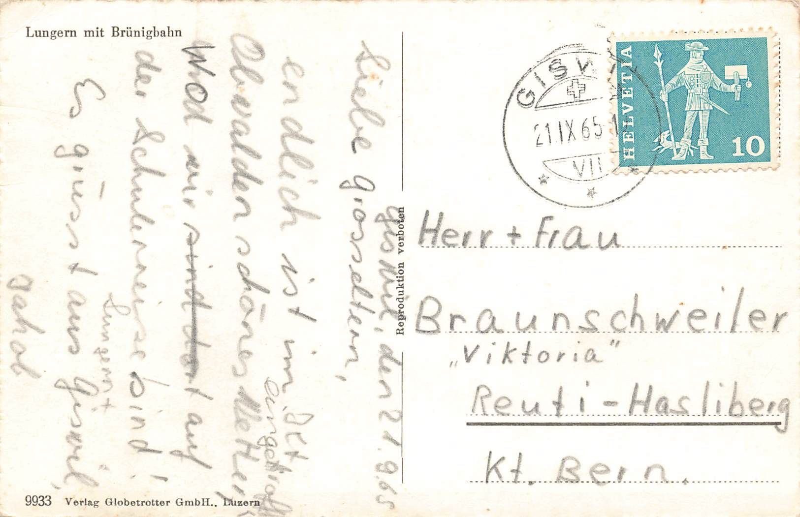 Cartoline postali: Lungern mit Brüning bahn Gestell – Usato da Biasca venduto da Blenio71 1