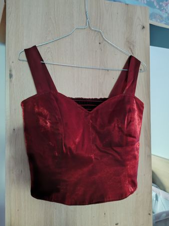 TOP corto corsetto raso rosso bordeaux M/L sexy elegante