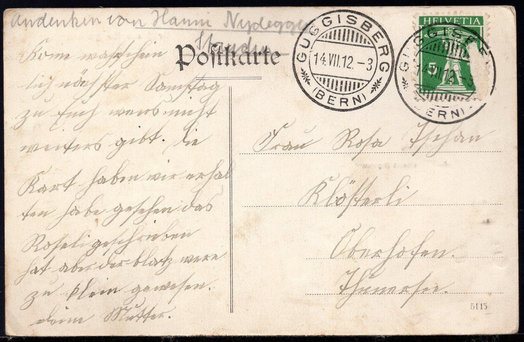 Cartoline postali: Gruss aus Guggisberg  1912 – Usato da Aarau venduto da kufi44 1