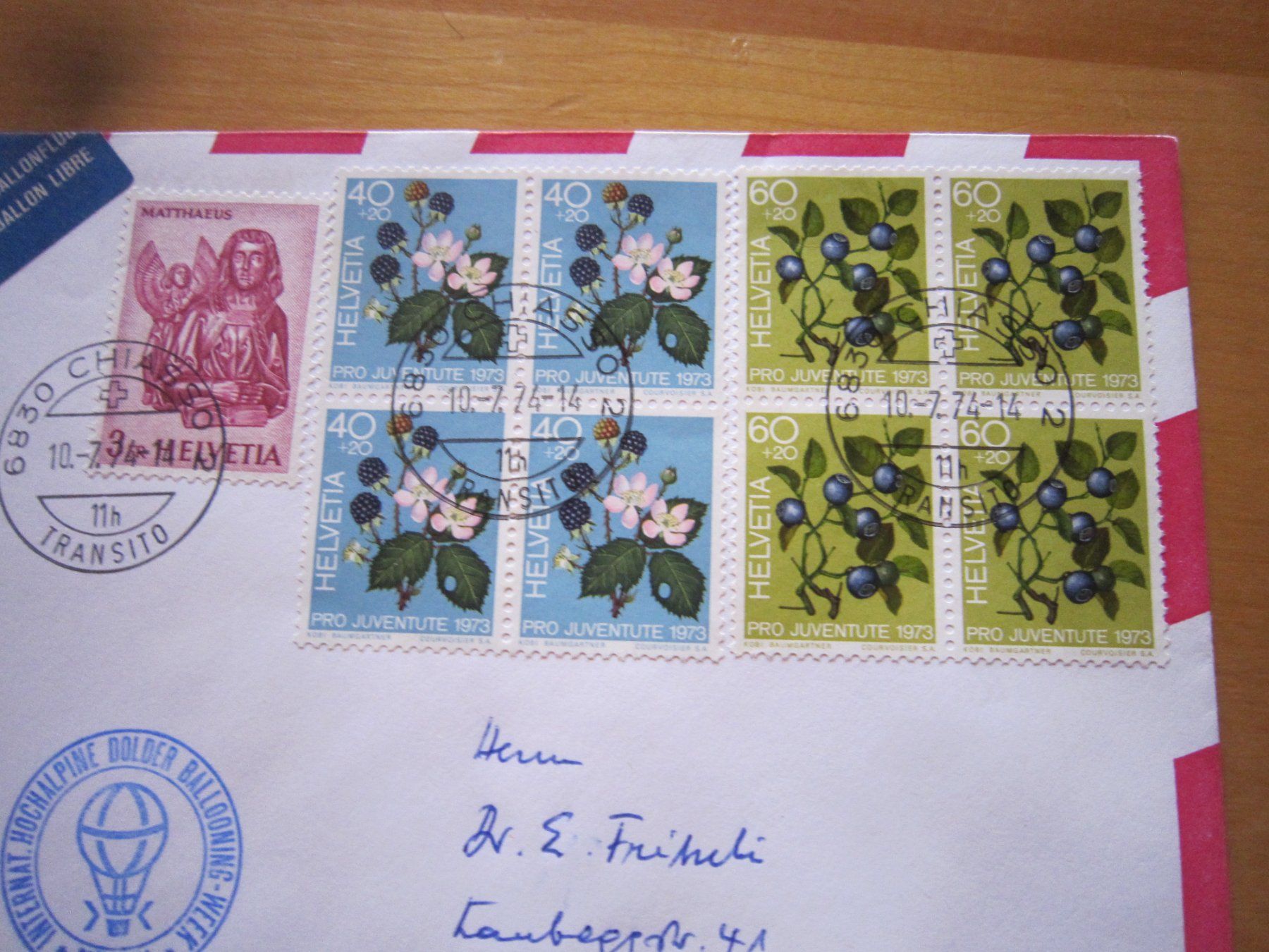 Tutti i francobolli: Ballonposto 1974 Stempel CHIASSO – Usato da Giubiasco venduto da sal_9j6w 2