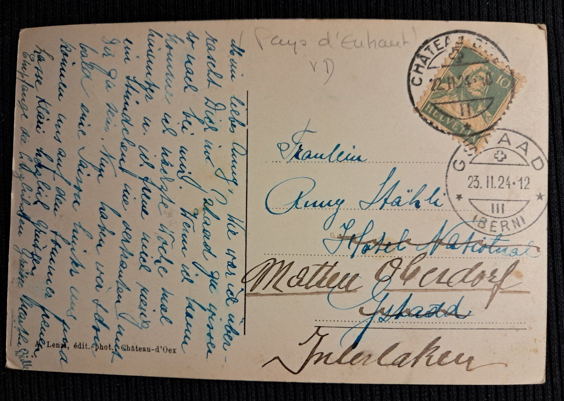 Cartoline postali: MASSIF DE LA GUMFLUH 1924 – Usato da Ponto Valentino venduto da giorgia06 1