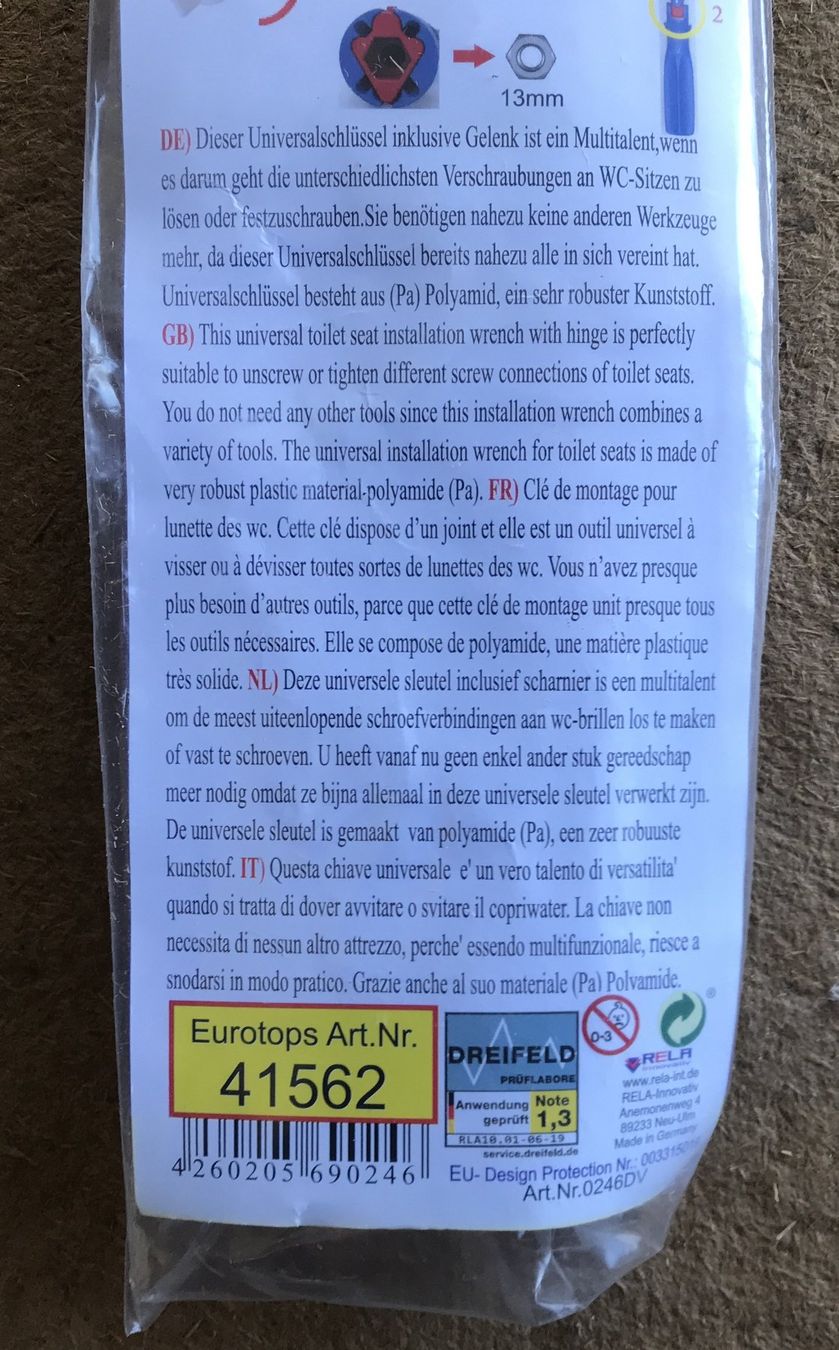 WC: WC-SITZ MONTAGESCHLÜSSEL NEU & ORIGINALVERPACKT – Nuovo e nell'imballaggio originale da Ostermundigen venduto da Wyatt-Earp 3