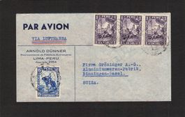Flugbrief , Peru - Binningen BL , gel. 1936