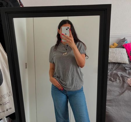 T-shirt gris clair, style décontracté, taille M, hollister