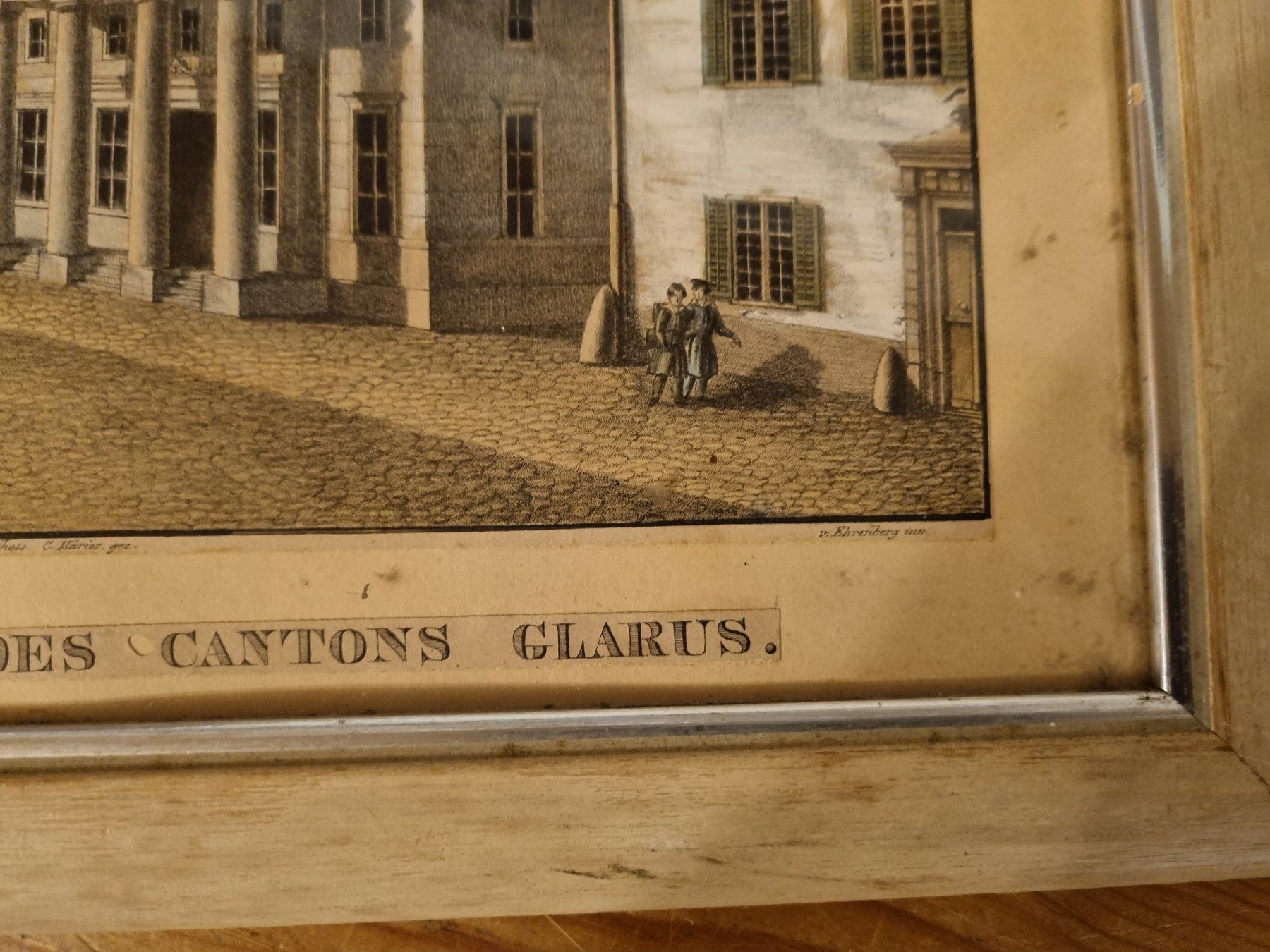 Grafica & Litografie: Alte Lithographie Regierungsgebaeude Glarus, gerahmt – Usato da Trachslau venduto da post35 3