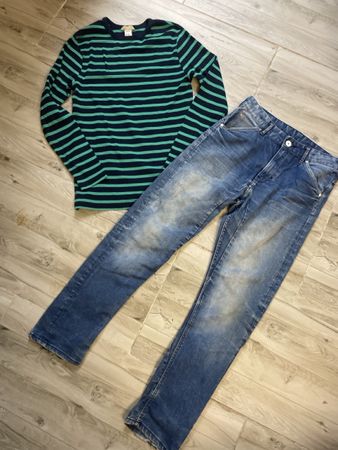 H&M Jeans Tapered und neues Shirt gestreift Gr.158/164