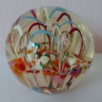 Glaskugel _ alter 12-fädiger Paperweight blau/orange