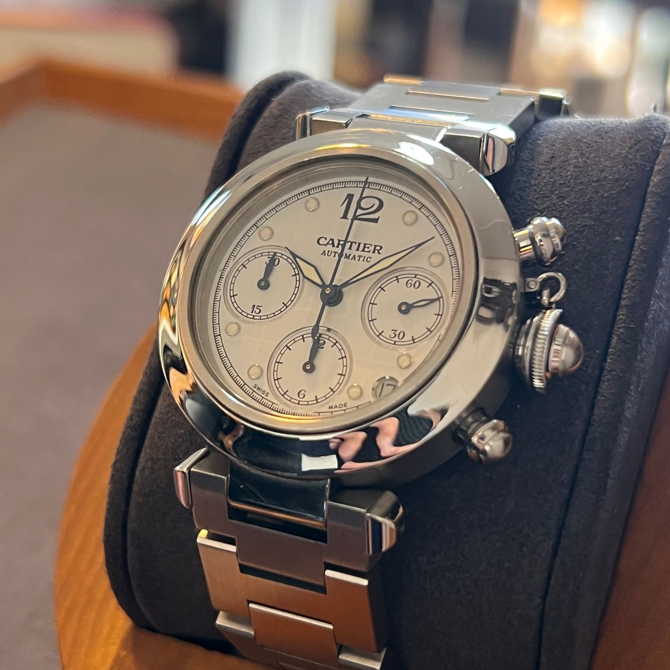 Cartier Orologi: Cartier Pasha C Automatic Chronograph Full Set W31039M7 – Usato da Carouge GE venduto da Watchaser 2