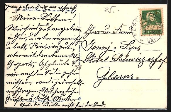 Cartoline postali: Aeschi, Blick auf Thunersee und Justista – Usato da Berlin venduto da bartko-reher 1