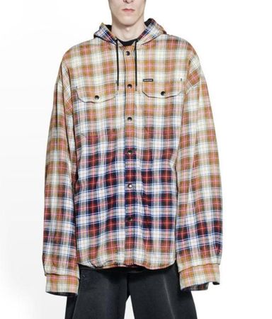 AW22 Balenciaga Oversized Bleached Checkered Hooded Jacket