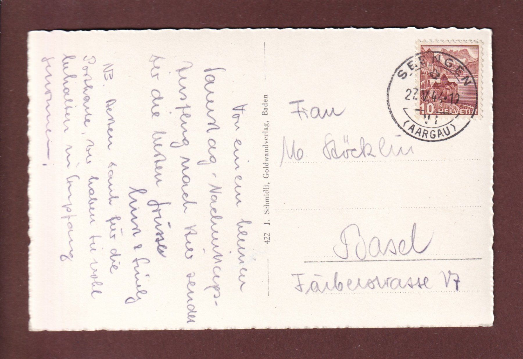 Cartoline postali: SCHLOSS HALLWIL - 1944 – Usato da Pully venduto da nicecards 1