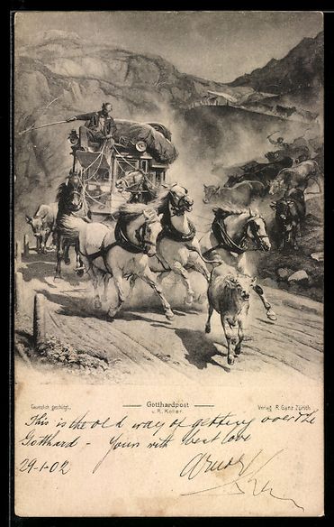 Cartes postales: AK Schweiz, Postkutsche der Gotthardpost auf einer Bergstras – D'occasion à Berlin par bartko-reher