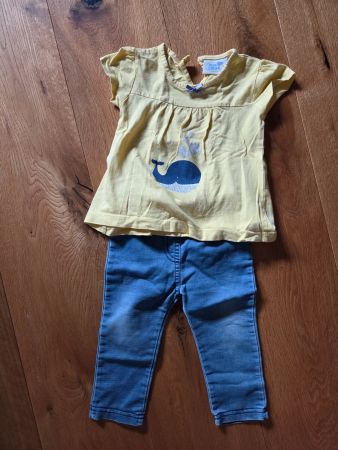 Set aus Jeans Leggins und T-Shirt, Gr. 74, Wal, gelb