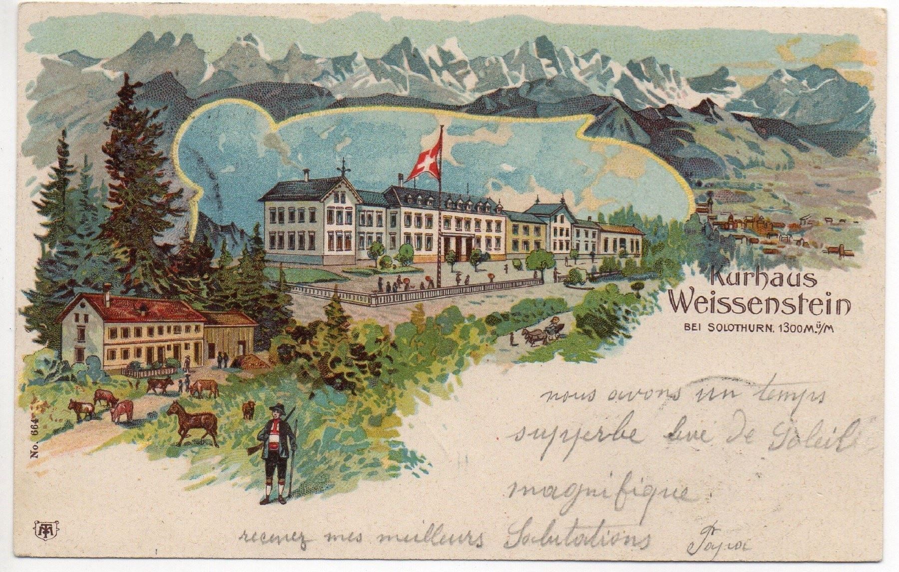 Cartoline postali: LITHO Kurhaus Weissenstein bei Solothurn - Stabstempel – Usato da Jona venduto da philajona