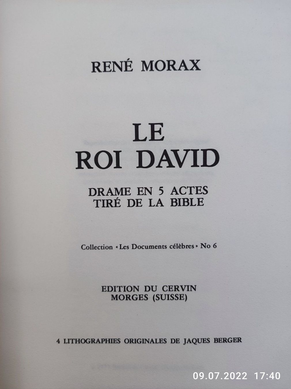 Libri: JAQUES BERGER - LE ROI DAVID – Usato da Goldach venduto da Gaip 2