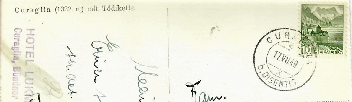 Ansichtskarten: Curaglia  1949 – Gebraucht aus Hochdorf von Ziegel-16 1