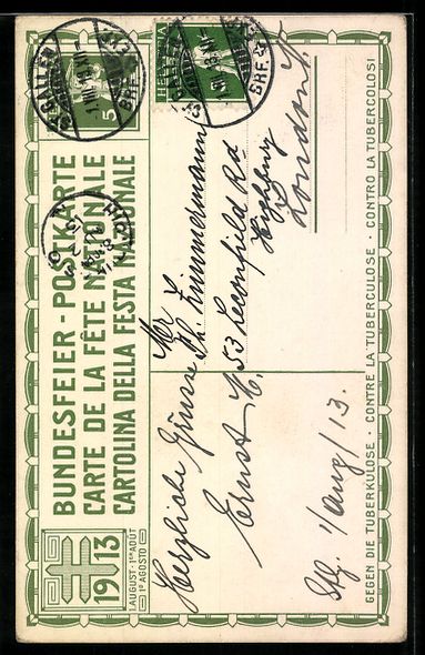 Cartes postales: Schweizer Bundesfeier 1913, Liebespaar a – D'occasion à Berlin par bartko-reher 1