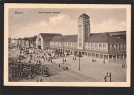 .Basel , Neuer Badischer Bahnhof , Tram , belebt , gel. 1915