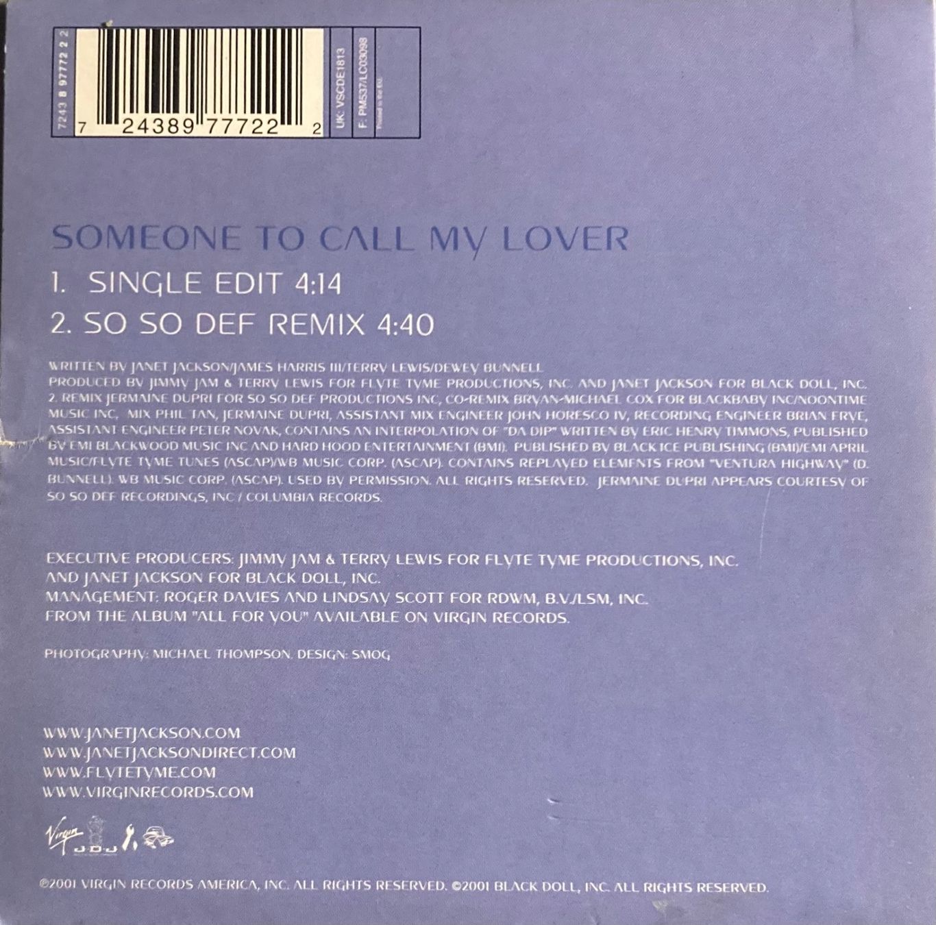 CDs: JANET JACKSON - SOMEONE TO CALL MY LOVER – D'occasion à Poliez-Pittet par Newtown-Records 1