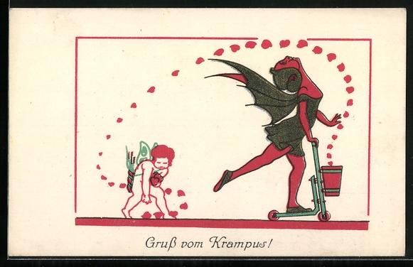 Cartoline postali: weiblicher Krampus fährt mit dem Roller – Usato da Berlin venduto da bartko-reher