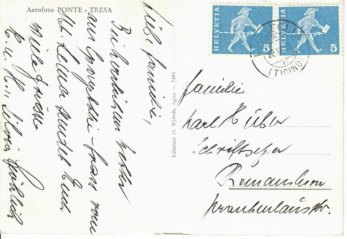 Cartoline postali: Aerofoto, Ponte - Tresa – Usato da Hochdorf venduto da Ziegel-16 1